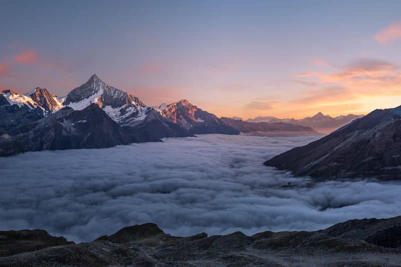 Himalayan peaks and monastery in Sikkim